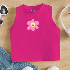 Solid Colours Tank Tops Shein Casual Minimalist Cartoon Pattern Sleeveless Crew Neck Tank Top - Summer
