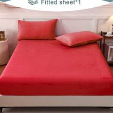 Red Bed Sheets Shein Velvet Fitted 1pc Warm Soft Full Twin Size Bed Sheet Red