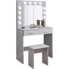 Grey Dressing Tables Shein Set With Mirror 2 Large Drawers And Stool Dressing Table