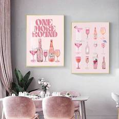 Pink Posters Shein Retro Watercolor Champagne Cocktail Aesthetic 2 Pcs Poster