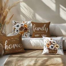 Shein 4 Pcs Set Simple Floral Home Decorative Covers Cushion Cover Brown