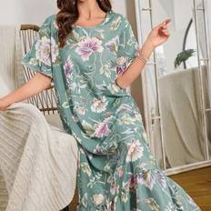 Long Sleeves Nightgowns Shein Bubble Ruffled Floral Print Long Nightgown