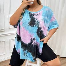 Tie Dye T-shirts Shein Plus Size Women's Random Tie Dye Pattern Curved Hem T-Shirt