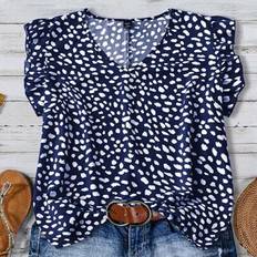 Shein Plus Size Women's V-Neck Cap Sleeve Casual Holiday Blouse