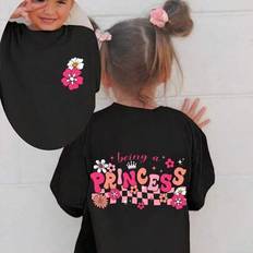 9-12M Tops Shein Baby Girl Casual Stylish Comfortable Simple Checkered Floral Letter Print Short Sleeve T-Shirt - Spring/Summer