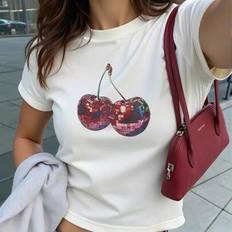 Cherry Print Short Sleeve T-Shirt - Casual Summer