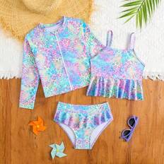 UV Sets Shein Young Girl's Neon Leopard Print Swimwear Set