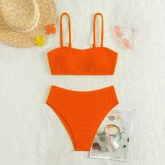 Shein Graduation Rib-Knit Bikini Swimsuit Set - Black/Red/Purple Colors