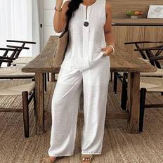 Shein Plus Size Casual Solid Color Sleeveless Top And Pants Set