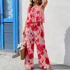 Tie Dye Jumpsuits & Overalls Shein Plus Size Floral Print Sleeveless Jumpsuit Ibiza Outfits - Women