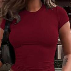 Women Casual Solid Color Fitted Cropped T-Shirt