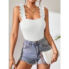 Rafferiza Women's Solid Color Ruffle Edge Casual Cami Bodysuit