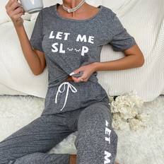 Stretch Sleepwear Shein Letter Graphic Tie Waist Lounge Set