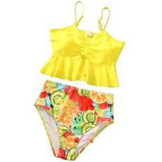 Yellow Bikini Sets Shein Women Swimsuits Camisole And Fruit Print Thong Bikini Set - Yellow