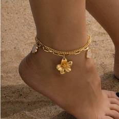 Shein Summer Holiday Style Metal Floral 5-Leaf Flower Pendant Anklet - Women