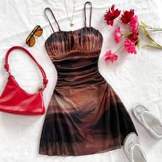 Tie Dye Clothing Shein Soleia Tie Dye Gradient Mesh Slip Dress - Cinched Waist