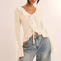 Transparent Blouses Shein Women's Spring Chiffon Blouse With Ruffle Trim - Transparent