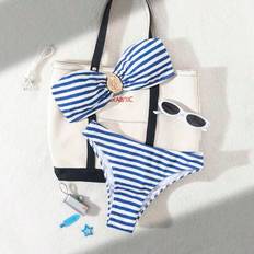 Stripes Bikini Sets Shein Striped Print Metal Embellished Bikini - 2pcs