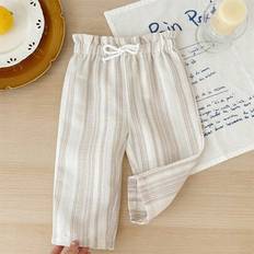 9-12M Trousers Shein Cute Casual Versatile Striped Elastic Waist Pants - Summer