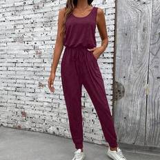 Shein Women's Solid Color Sleeveless Fashion Jumpsuit - Summer