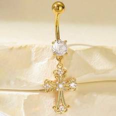 Shein Luxurious Rhinestone Cross Navel Ring - Women's Daily Wear