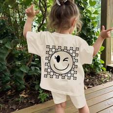 Elastane Other Sets Shein Young Girl Casual Minimalist Short Sleeve Shorts Set - Summer