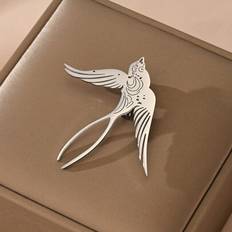 Silver Brooches Shein Fashionable Elegant Stainless Steel Swallow Brooch - Women