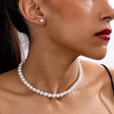 Women Jewellery Sets Shein Vacation Pearl Necklace And Earrings