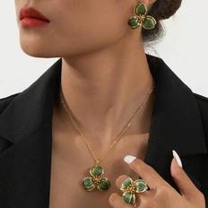 Green Jewellery Sets Shein Elegant Green Floral Drop Pendant Necklace - Green