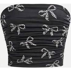 Black Tank Tops Children's Clothing Shein Tween Girls Minimalistic Pattern Comfortable Ruched Elastic Fitted Tube Top