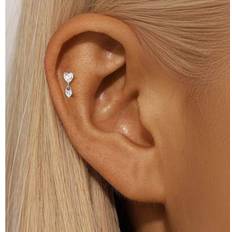 Shein 925 Sterling Silver Love Double Buckle Inlay Women Studs Flat Back Cartilage Helix Piercing Fine Jewelry - Silver