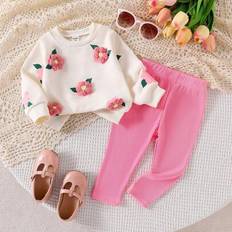 6-9M Other Sets Shein Baby Girl 3D Floral Print Sweatshirt And Knitted Leggings Set - Autumn