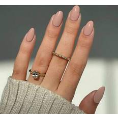 False Nails on sale Shein Elevate Your Style With 24pcs Short Oval Khaki Color Tip Press On Nail Set - Khaki