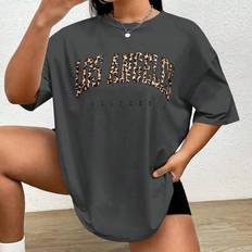 Leopard T-shirts Shein Plus Size Round Neck Short Sleeve T-Shirt - Summer