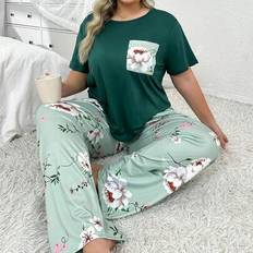 3XL Pyjamas Shein Plus Size Printed Short Sleeve Long Pants Pajama Set