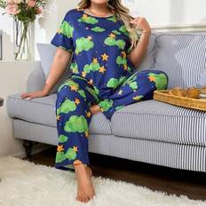 3XL Pyjamas Shein Plus Size Women Star & Cloud Print Short Sleeve Pajama Set