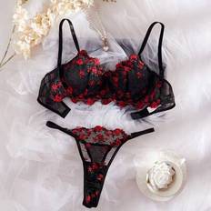 S Lingerie Sets Shein Women's Sexy Floral Embroidered Bra & Panty Lingerie Set