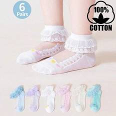 Silk Underwear Shein Girls Cotton Thin Crystal Lace-Trimmed Socks - Spring/Summer