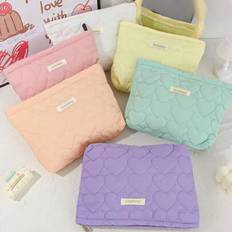 Orange Toiletry Bags & Cosmetic Bags Shein Cute Heart-Shaped Quilted Design Travel Cosmetics Bag - Summer Large Capacit