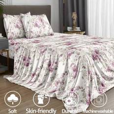 Shein 4 Pcs Garden Flower Pattern Set Bed Sheet Purple