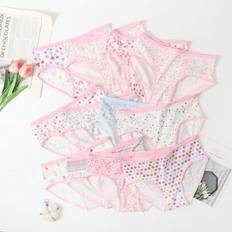 Elastane Underwear Sets Shein Tween Girls Minimalist Cute All-Over Print Breathable Panty Set - 12pcs