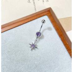 Piercings Shein Stylish Octagram Star Rhinestone Inlay Surgical Steel Navel Piercing Pendant - Valent