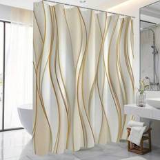 Gold Bathtub & Shower Accessories Shein Gold Striped Printed Bathroom Curtain 1 Pc