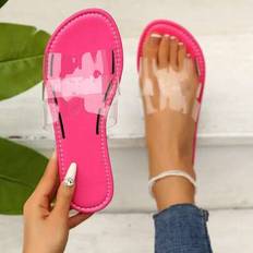 Transparent - Women Sandals Shein Plus Size Women Open Toe Hollow Transparent Leather Flat Slippers Sandals - Transparent