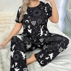 Shein Fashionable Printed Short Sleeve Top And Long Pants Pajama Set