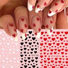 Nail Decoration & Nail Stickers Shein 3pcs 3D Cute Heart Nail Art Stickers - Red/White/Black