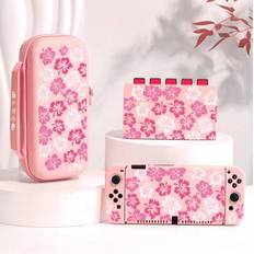 White Protection & Storage Shein Pink And White Hibiscus Flower Pattern Protective Case Set For Switch Switch 2