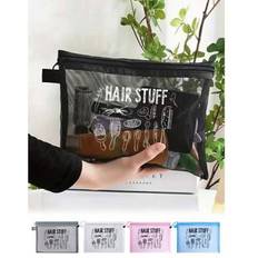 Blue Cosmetic Bags Shein Mesh Cosmetic Bag With Hair Accessory Pattern - Multifunctional