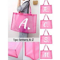 Detachable Shoulder Strap Beach Bags Shein Heart Print Initial A-Z Mesh Beach Bag - Transparent
