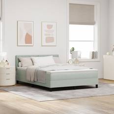 vidaXL LED Boxspringbett mit Matratze Hellgrau 160x200 cm Samt Rahmenbett